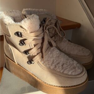 Women's Tan Shearling Lace-Up Boots